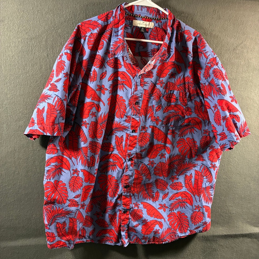 Steve's Jeans men Shirt Hawaiian 4x Tropical Floral Button Up Cotton Blue Red